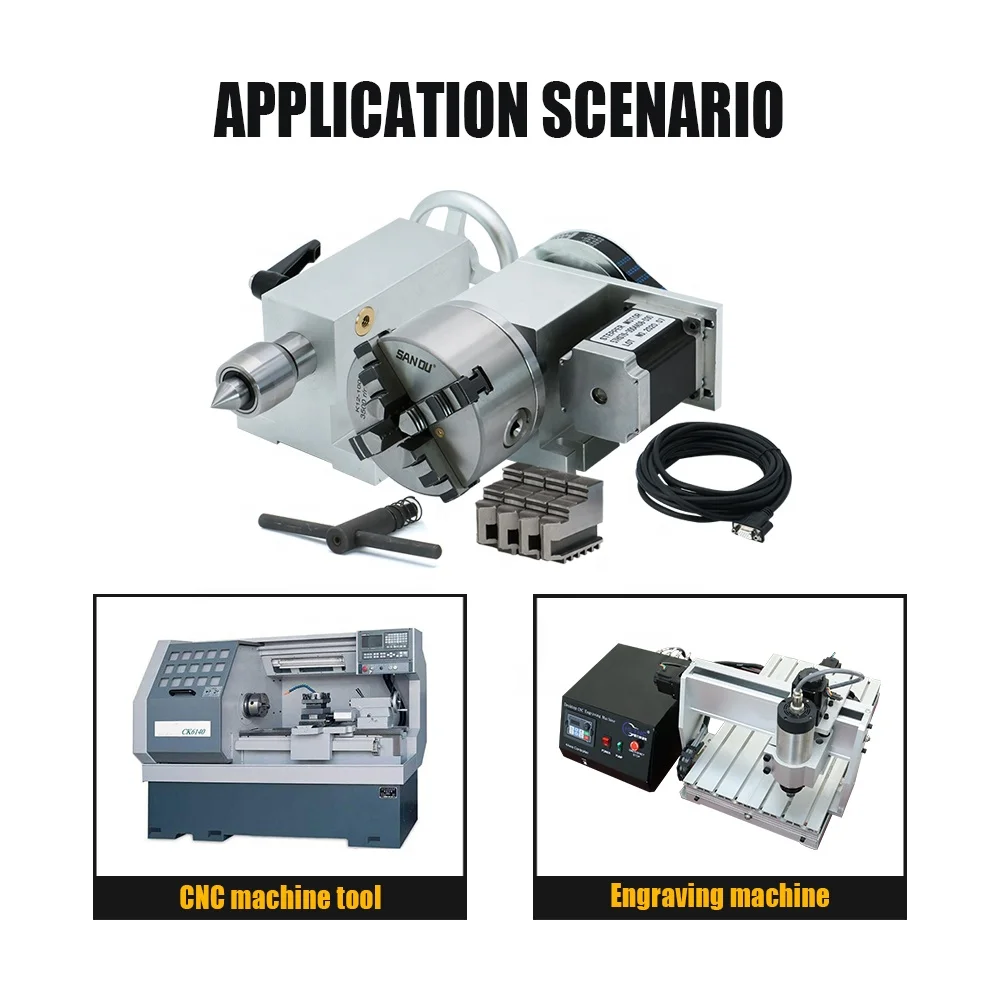 4th 4Jaw Chuck Tailstock Index Dividing Head Nema23 Motor Kit For Engraving Machine