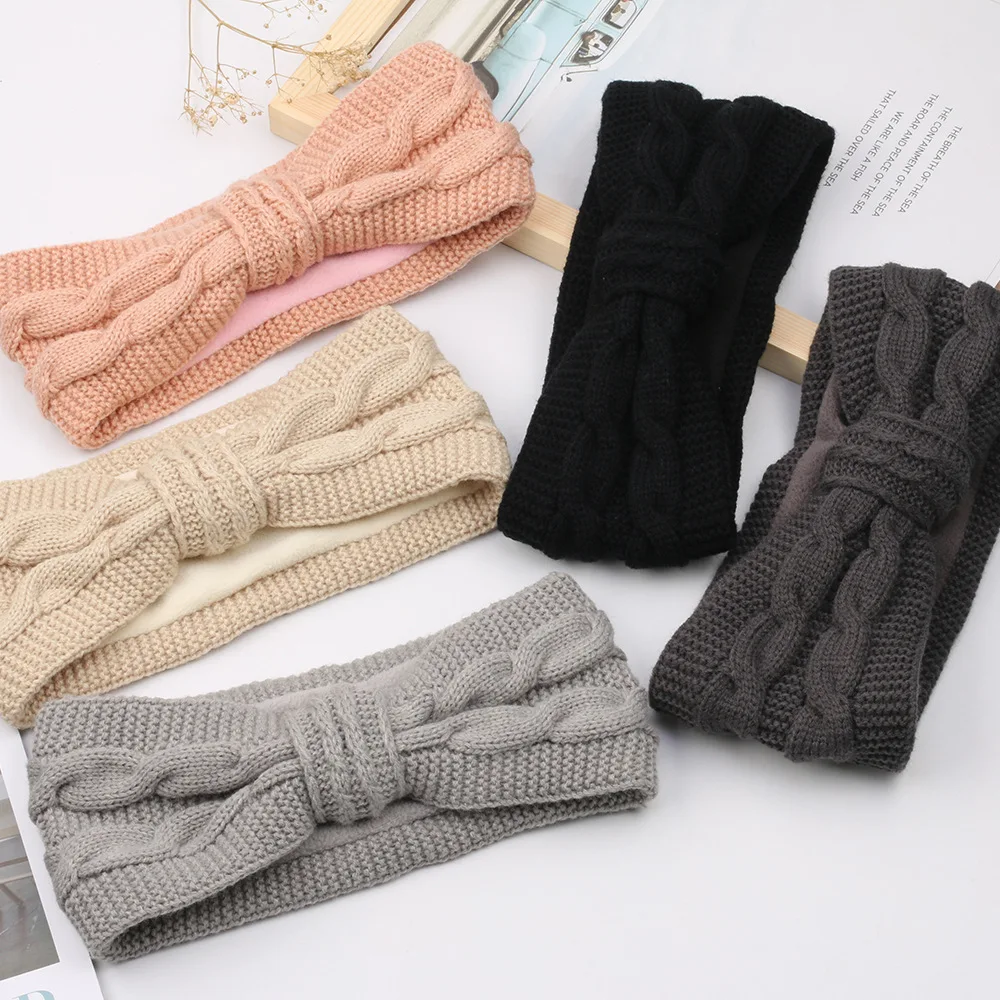 CHENGHE Autumn and Winter Bow Knit Braided Headbands for Women Girls Ear Warmers Elastic Hair Bands Crochet Head Wraps