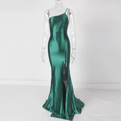 Green Burgundy Sleeveless Long Maxi Dress Stretchy Satin Mermaid Floor Length Wedding Evening Party Dress