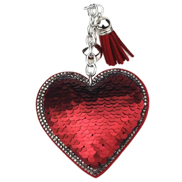 Elegant Sequin Love Shaped Cartoon Keychain Flash Keyring Metal Keychain For Crafts