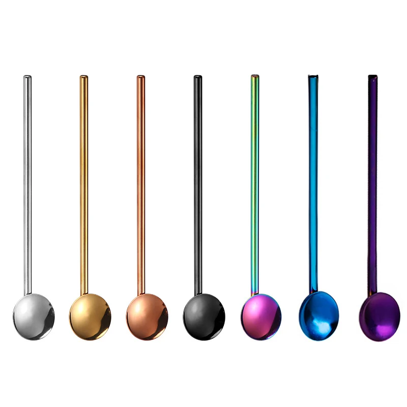 WanuoCraft Long 7 Colors  Metal Straight Stirrer Bar Cocktail Spoon Reusable Drinking Straws Stainless Steel Straw Spoon