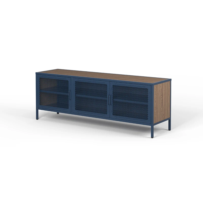Modern design high quality steel furniture Industrial style tv cabinet blue and original wood home furniture
