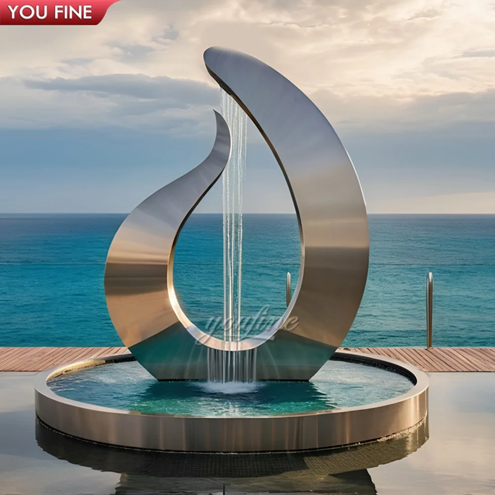 Outdoor Seaside Modern Stainless Steel Statue Art Sculpture Water Fountain
