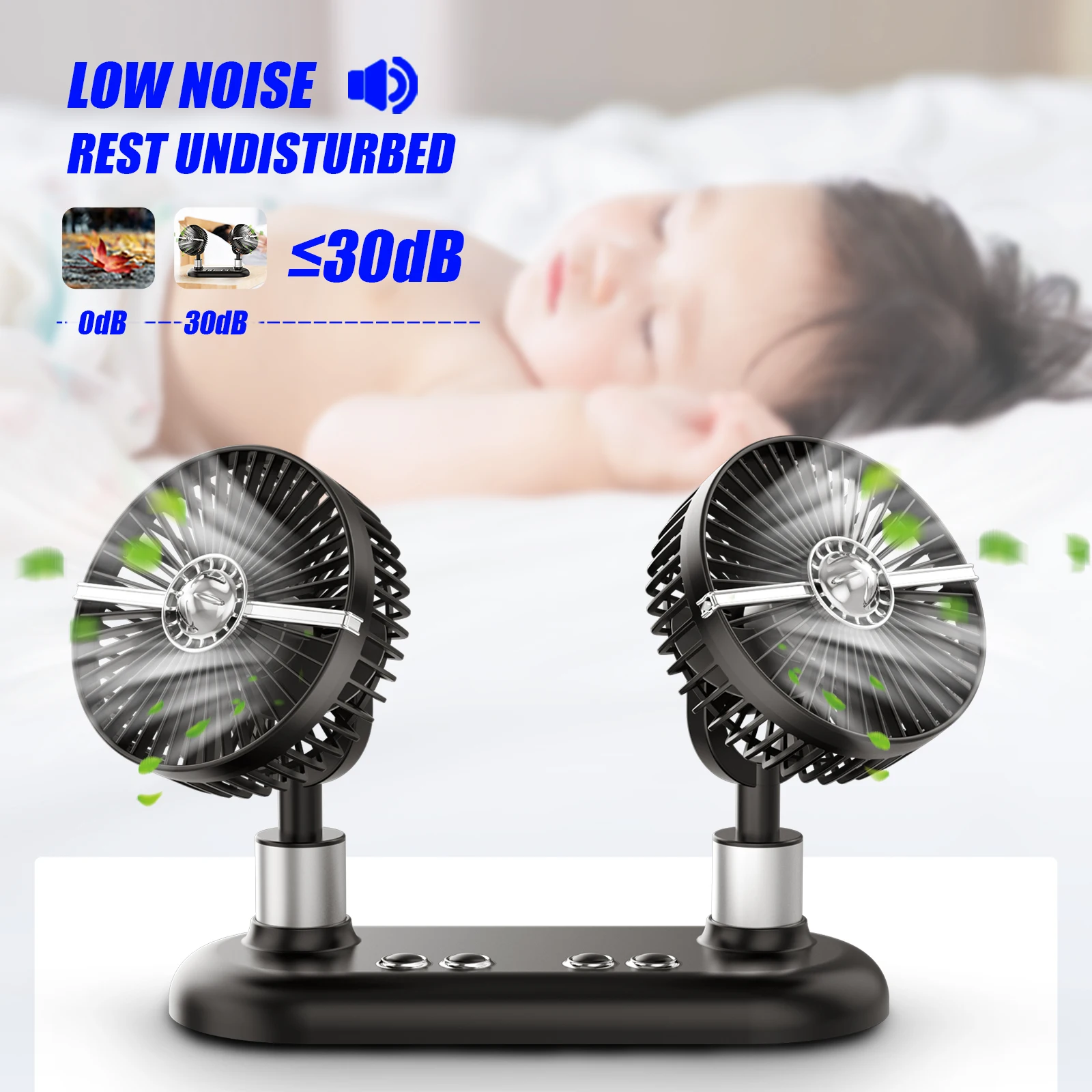  5 Inch USB Mini Fan Car Dc 12V Universal Double Head Usb