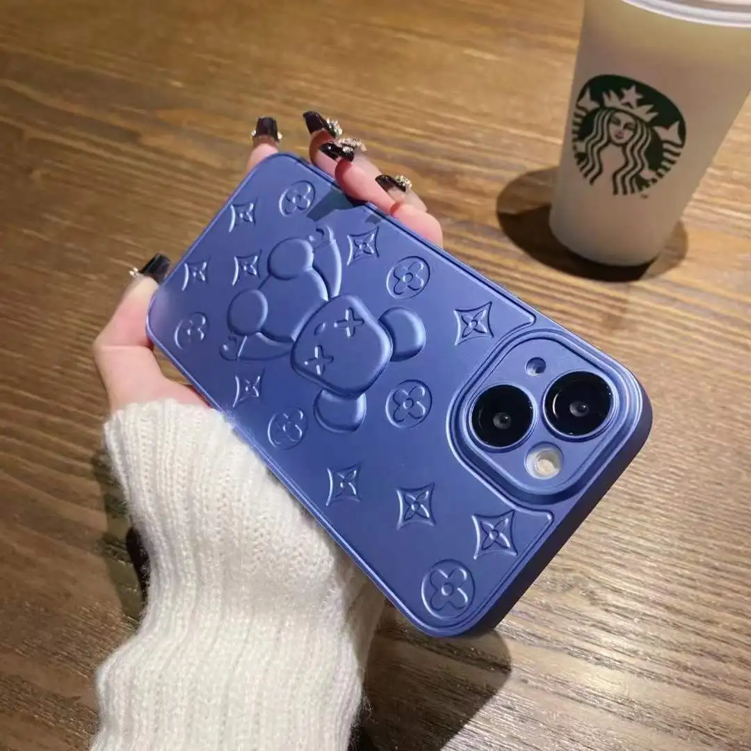 Plating 3D Violent Bear Soft TPU Protective Case For IPhone 14 13 Pro 12 XS Max Cell Phone Case Cover Camera Lens Protector