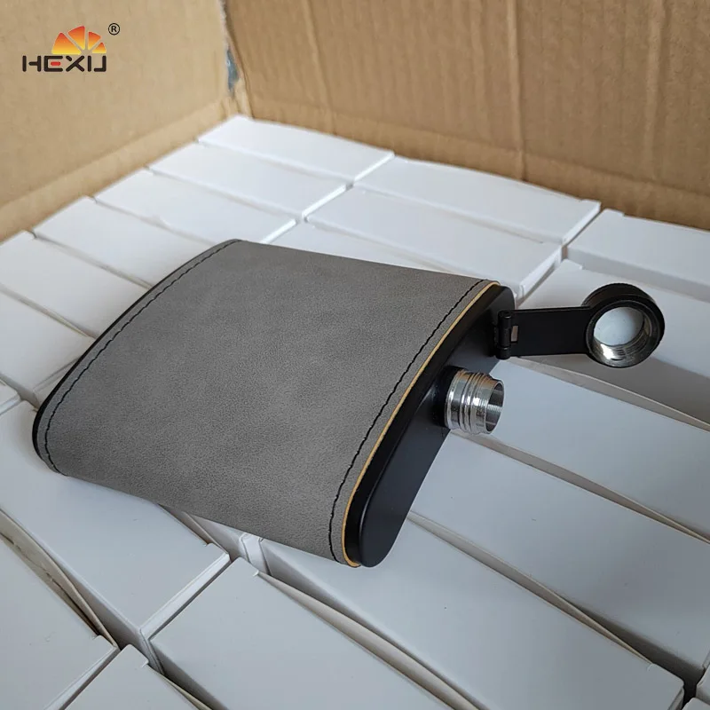 6oz Stainless Steel Brown Personalized Hip Flask Leather Wrapped