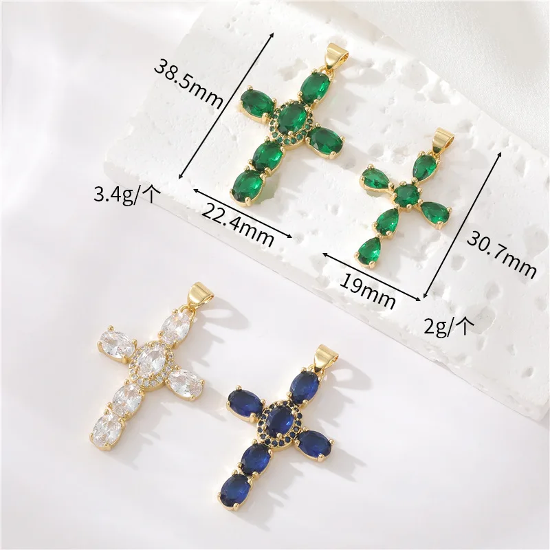 Wholesale Women Jesus Zirconia Religious 14K Gold Plated Cross Pendant Charms for Jewelry Making