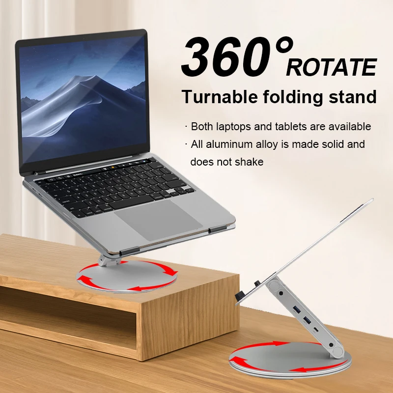Compact adjustable universal aluminum laptop stand Soporte Para Laptop Notebook Tablet Holder Stand With USB Type-c HUB