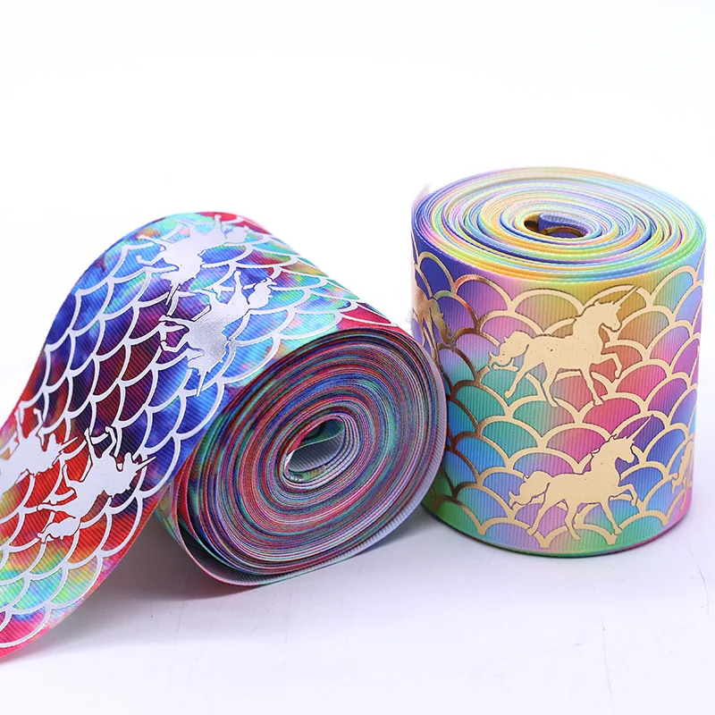 Wholesale Custom Hign Quality 3 inch 75mm Rainbow Printed Grosgrain Ribbon