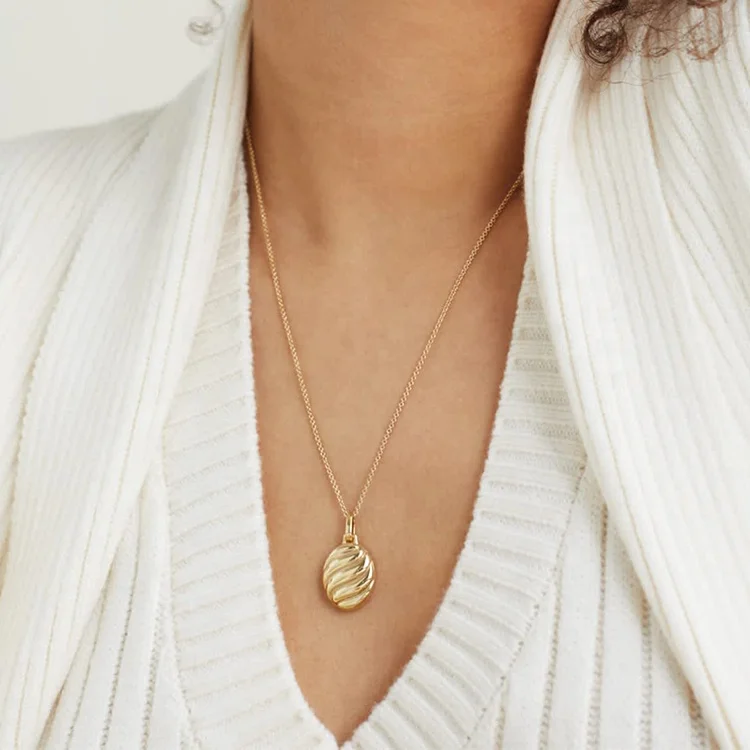 Custom 925 Sterling Silver Jewelry 18K Gold Plated Bale Box Locket Oval Croissant Pendant Photo Engrave Logo Open Necklace