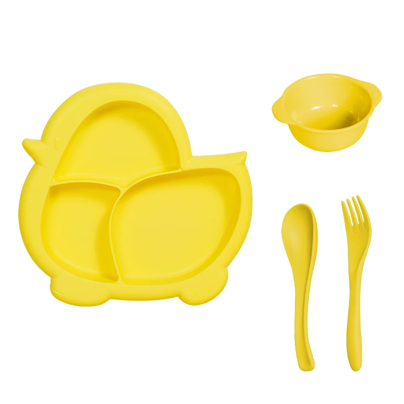 Cute Baby Plastic Cutlery Dinner Set Plate Bowl Spoon Fork Reusable Tableware For Children Dinnerware Set Luxury