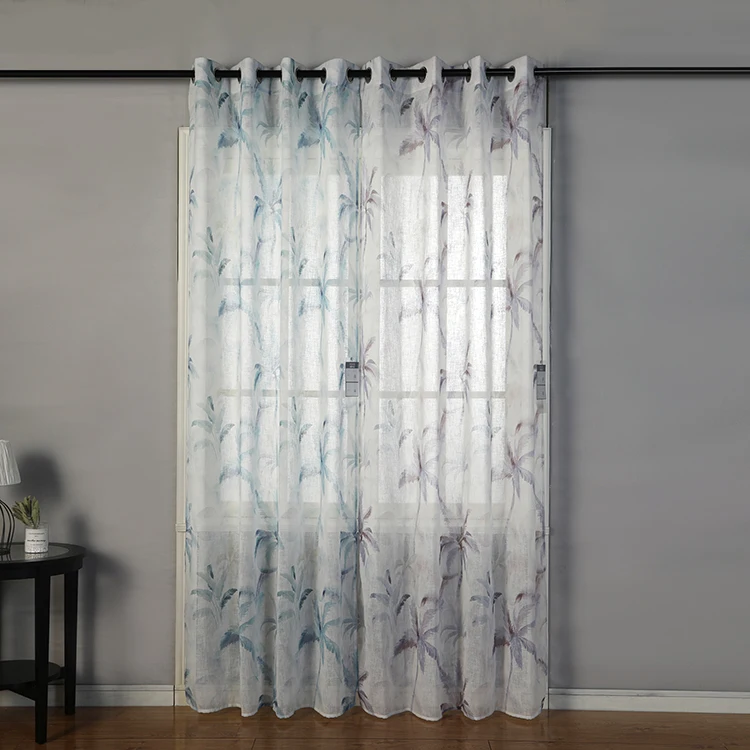 Cheap factory wholesale design living room woven translucent polyester printed door curtain