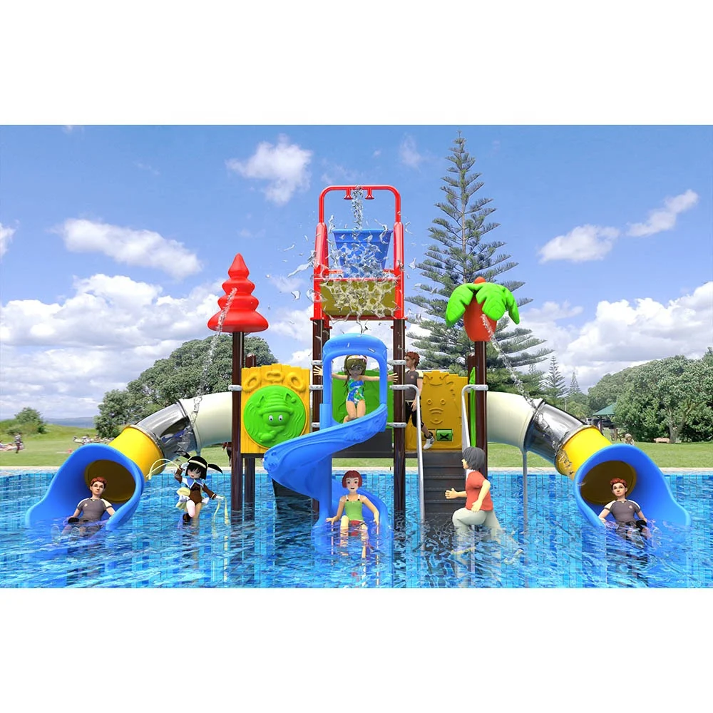 large community water park playground huge splash pad palm tree play game toys amusement slides for adults