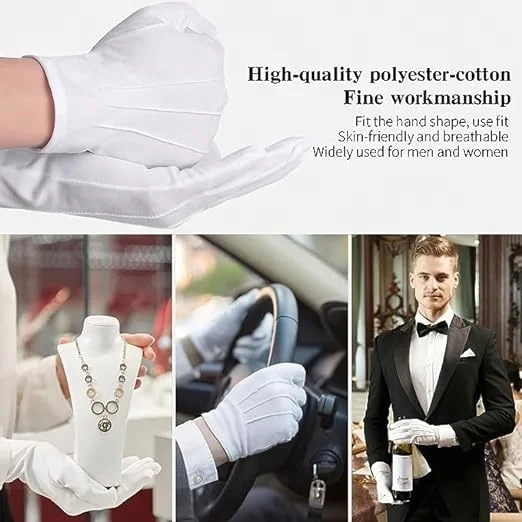 White Polyester Cotton Uniform Tuxedo Dress Ceremony Gloves