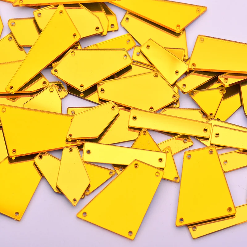 Mix Size Sew On Gold Applique Flat Back Acrylic Gems Sewing Strass Crystal Stone Mirror Rhinestone for Dress Crafts