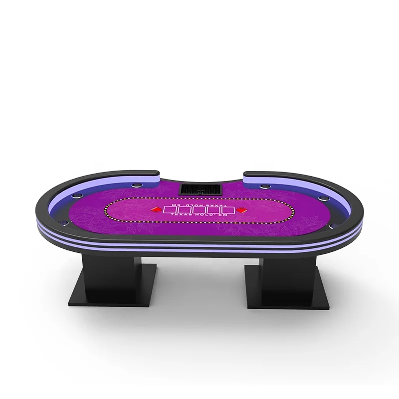 YH 10 Person Deluxe Professional Gambling LED Lighting Luxury Casino Texas Holder Poker Table With Wooden Legs