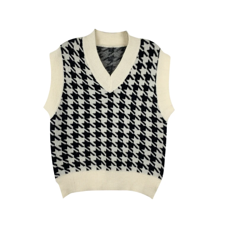 Oversized Knitted Sweater Vest Women V-Neck Sleeveless Spring Autumn Loose Chic Knitted Sweater