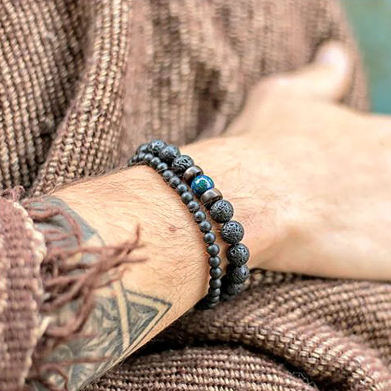 European Best Selling Energy Healing Natural Stone Bracelet Natural Lava Volcanic Stone Beads Bracelet for Men Unisex