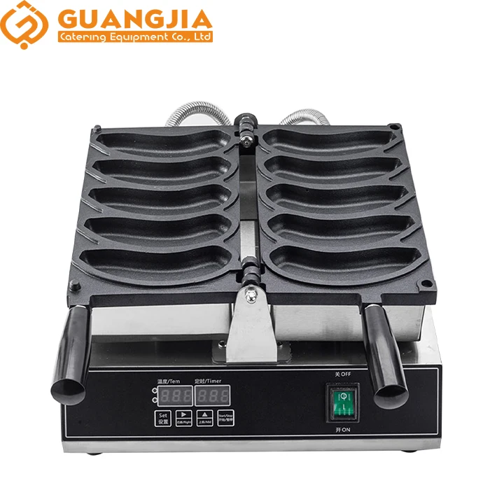 Commercial 5 Pcs Banana-Shaped Waffle Maker SY Restaurant Equipment Non-Stick Automatic Cone Snack Machine Hotels Electric Power