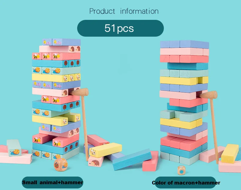 Large Tumbling Timber Toy for Adults Teens 18 in Tall - 60 Pieces Tumble Tower Blocks Wood Stacking Game for Boys Girls Kids