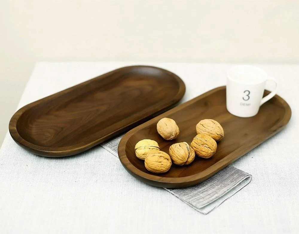 Walnut Wood Serving Oval Tray For Table Decoration