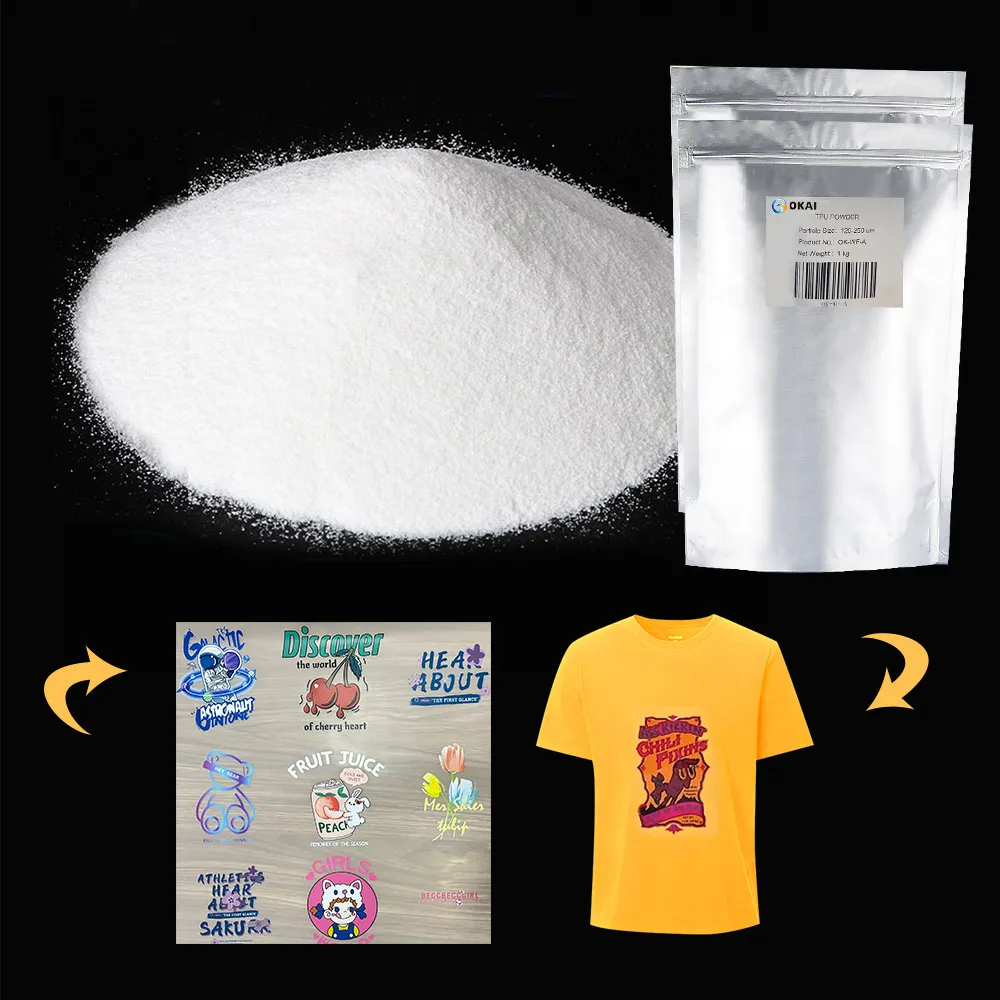 OKAI Excellent quality DTF Adhesive White Hot Melt Powder for Heat Transfer Hot Melt Adhesive EVA White Hotmelt Powder