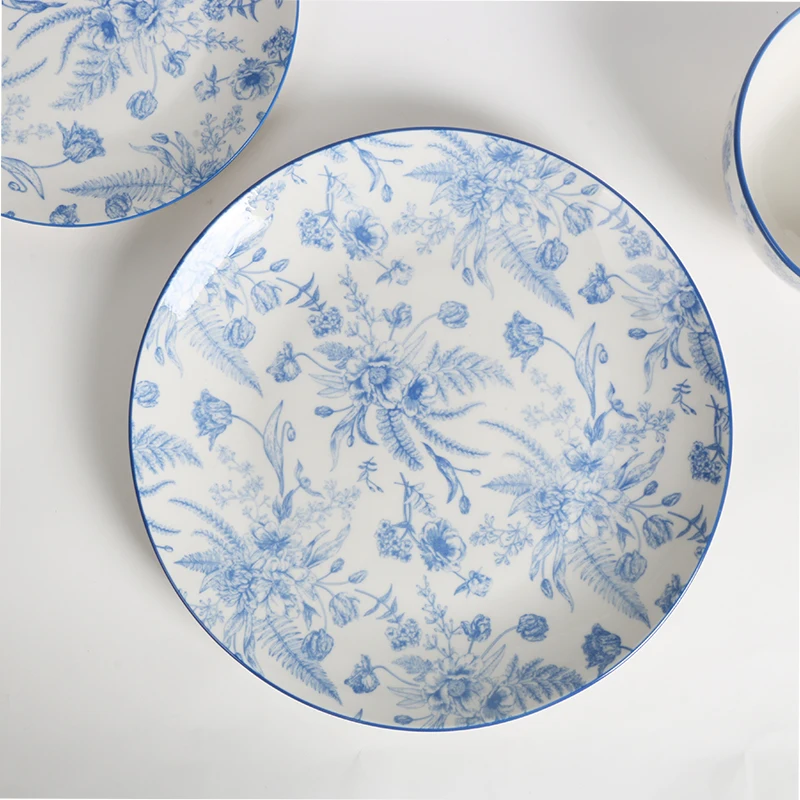 20 years experience pad printing flower dinner set 12pcs porcelain plates sets dinnerware