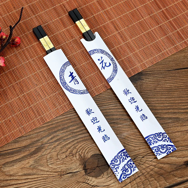Wholesale chopsticks paper sleeves pouch restaurant hotel custom logo chopsticks paper pocket cutlery paper envelope bag
