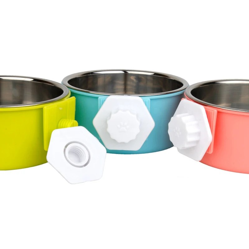 Stainless Steel Dog Bowl Removable Hanging Food Water Pets Cage Coop Cup Large Cat Puppy Birds Food Bowl with Bolt Holder