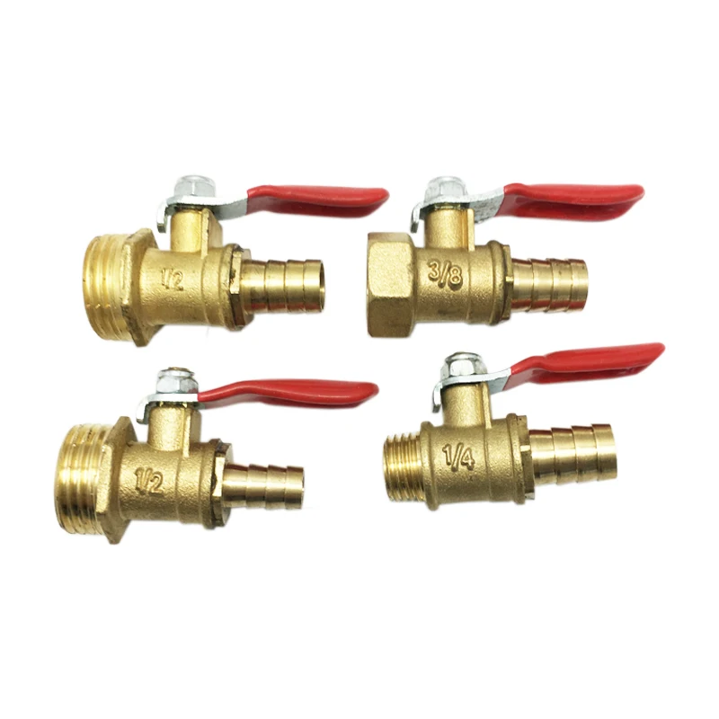 Brass Water Mini Ball Valve with Hose Barb Pipe Tubing Fitting Coupler 180 Degree Operation Handle