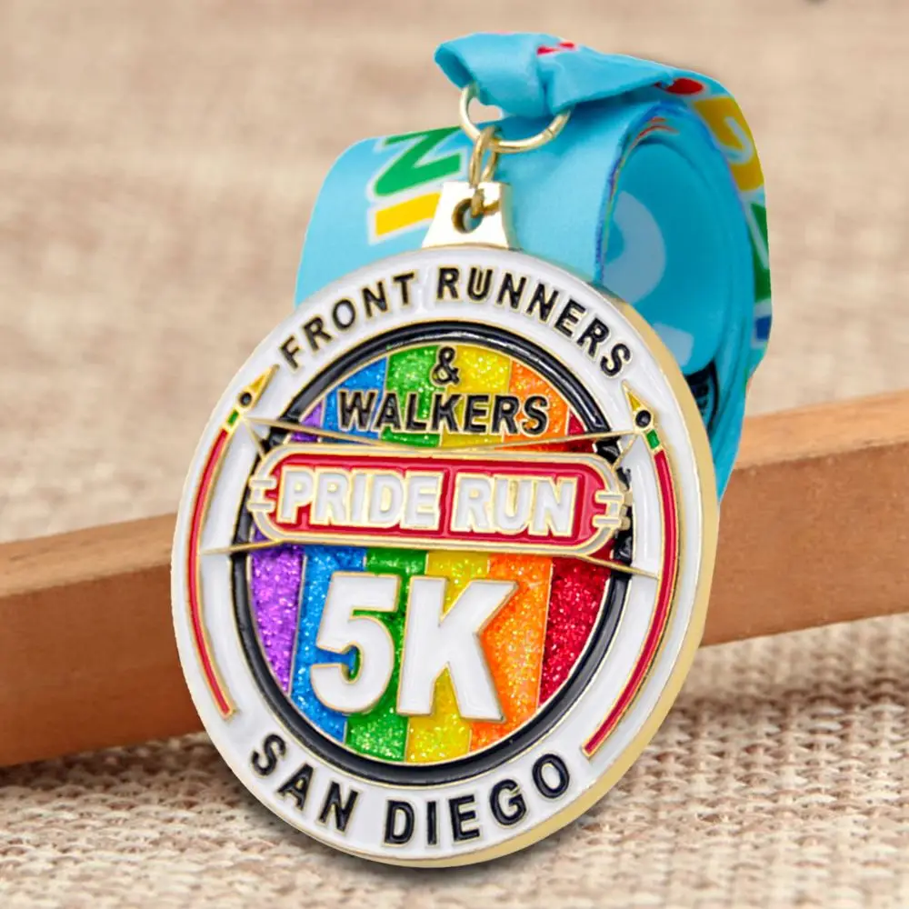 Manufacturer Wholesale Custom Race Zinc Alloy Glitter Award Marathon Rainbow 5K Running Custom Metal Sport Medal With Ribbon