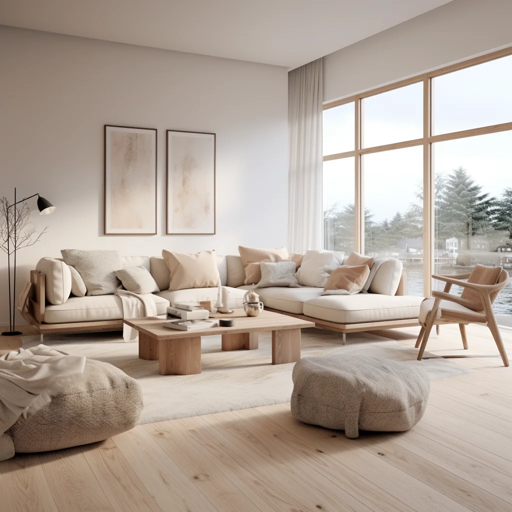 AI Creative Concept Design Nordic Minimalist Style Living Room Design Modern Cream Style Design 3D Rendering Service