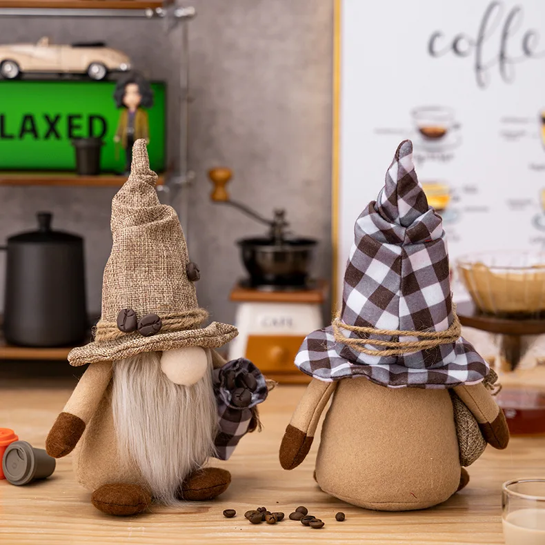 2PCS Coffee Gnomes Home Decor Coffee Doll Gnome Ornament Holding Coffee Bean Fabric Product Figurine