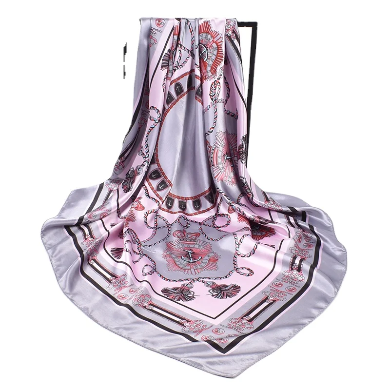 wholesale 35 inch Silk Feeling Scarf Square Satin polyester luxury  Head Scarf  for Women sleeping Malaysia hijab shawls