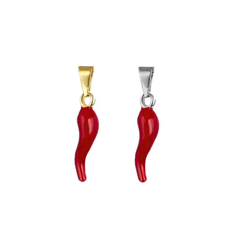Stainless Steel Fashion Italy Horn Casting 3D Waved Red Enamel Chili New Year Gift Lucky Pepper Pendant for Jewelry Accessories
