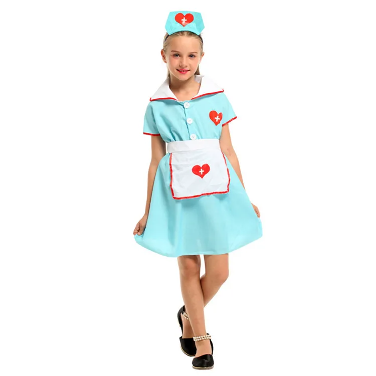 Girl Cute Doctor Costume Children Role-playing Costume Sets Heart Short Sleeve Doctor Nurse Uniform Dress