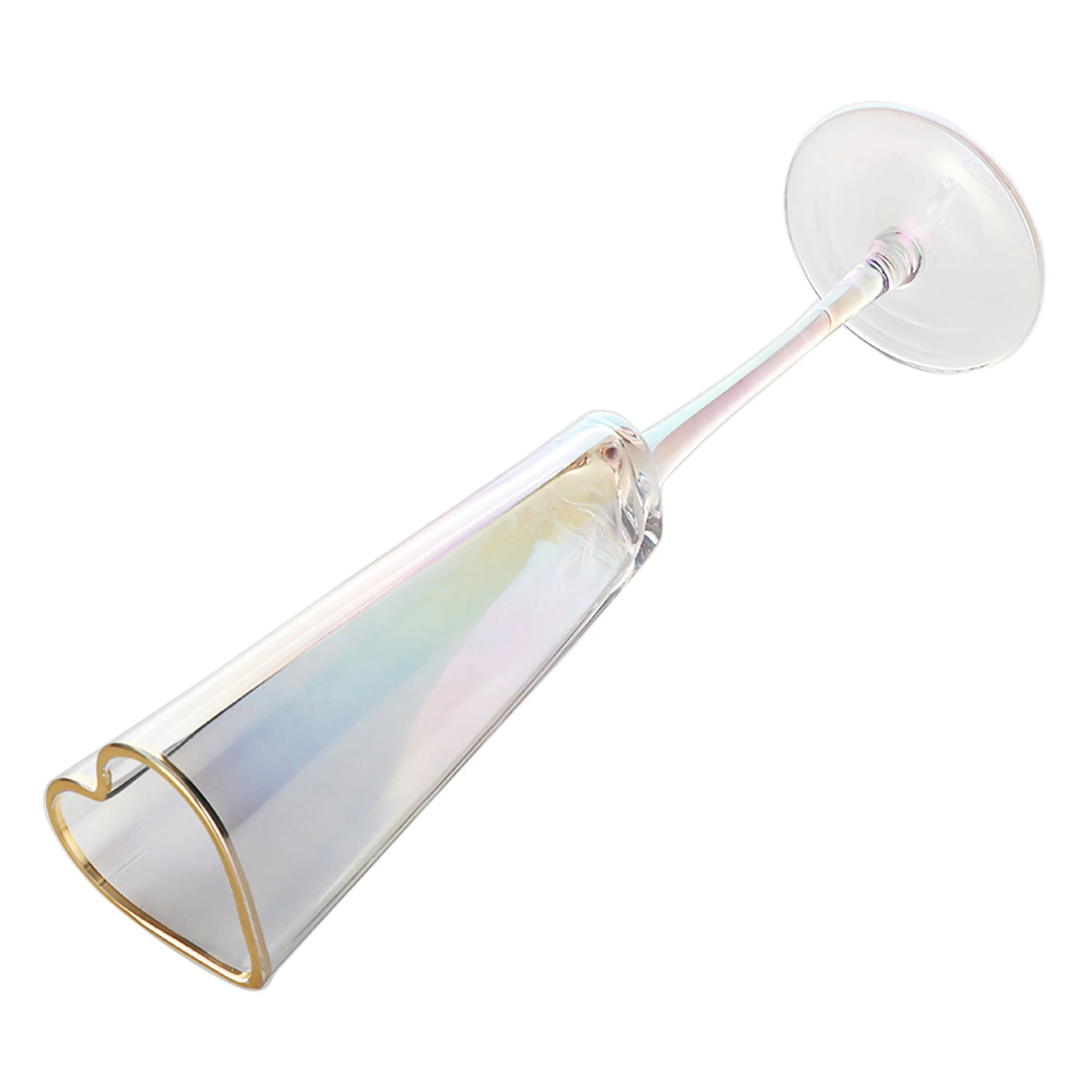 gold rim luster heart shape champagne flute glasses