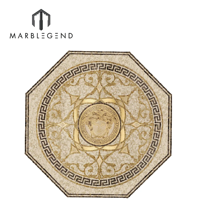 Customized Decorative Wall and Floor  Octagon Gold Natural Marble Mosaic Patterns