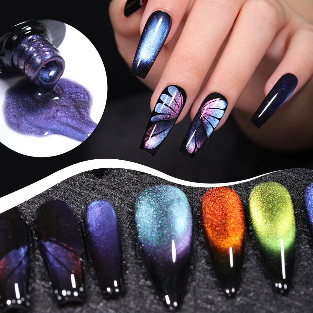 Caili Magnetic Cat Eye Nail Gel Polish Holographic Rainbow 9D Chameleon Galaxy Nails Art gel varnish Lacquer 8ml
