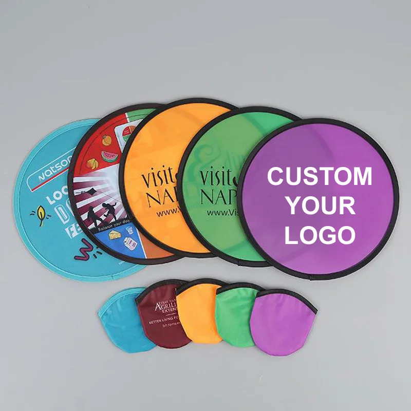 Customized Sublimation Printed Pop Up Round Hand Fan Flexible Foldable Nylon Flying Disc Frisbeed for Summer Promotional