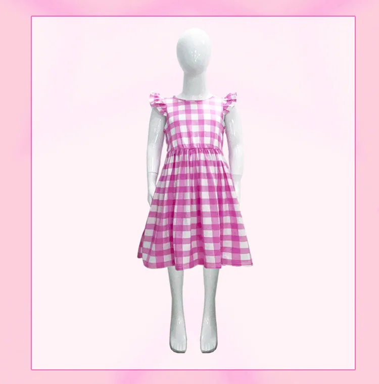 Halloween Girls Pink Plaid Dress for Kids Cosplay Costumes with bag 3-14 Year