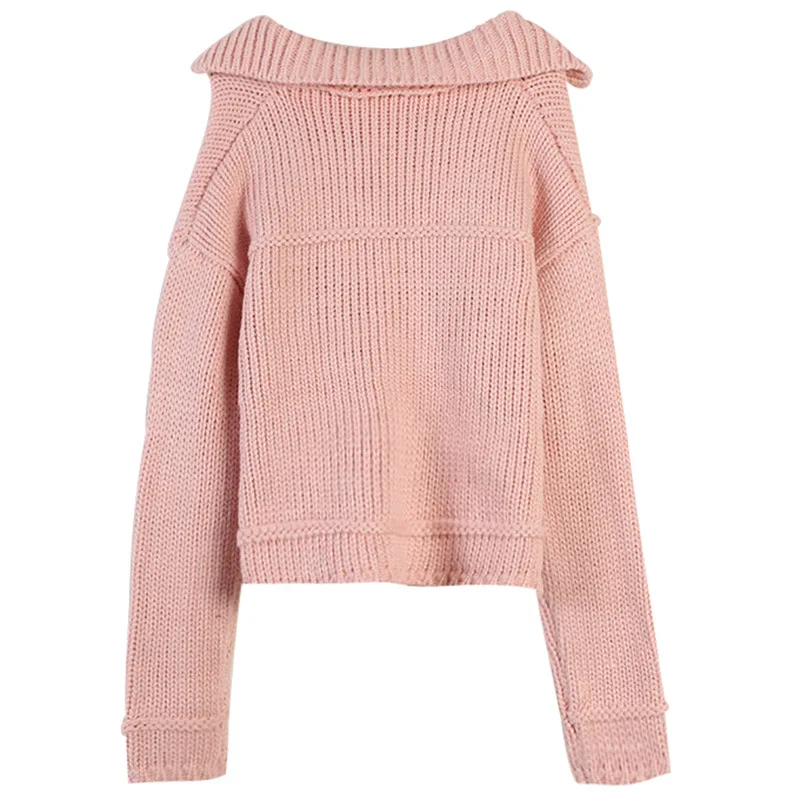 Chinese Factory Trendy Pink Angora Hand Knitted Korean Crochet Sweater for Fashion