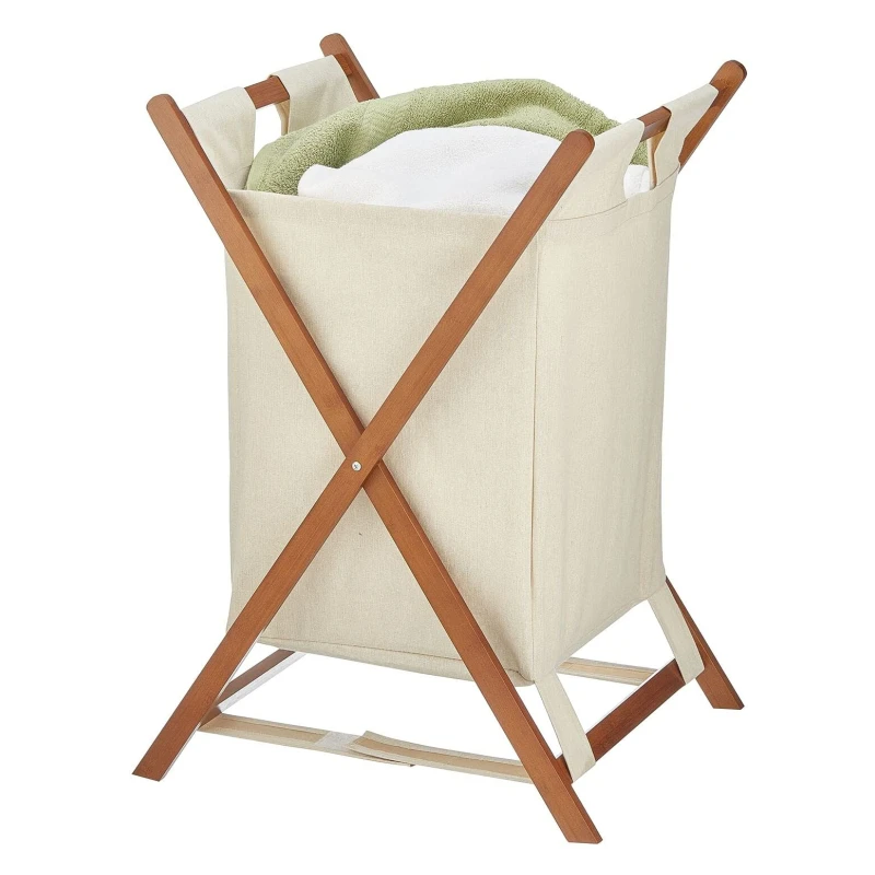 Addreen Natural Bamboo Wood Laundry Hamper Sorter Cart Portable and Collapsible Folding Clothes Basket Storage