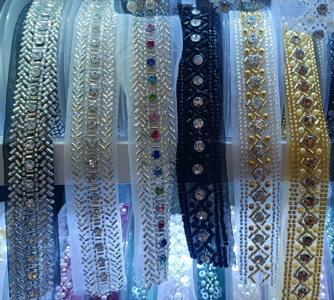 AFFINITY Custom Design Ribbon Pearl Golden Trim Black Tape Sewing Accessories Beaded Embroidery Lace Trim For Clothing Fashion