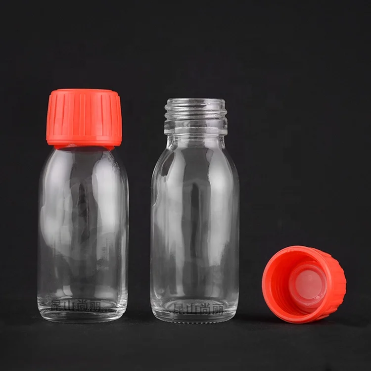 2oz 60ml clear oral liquid syrup glass bottle with 28mm PP cap lid