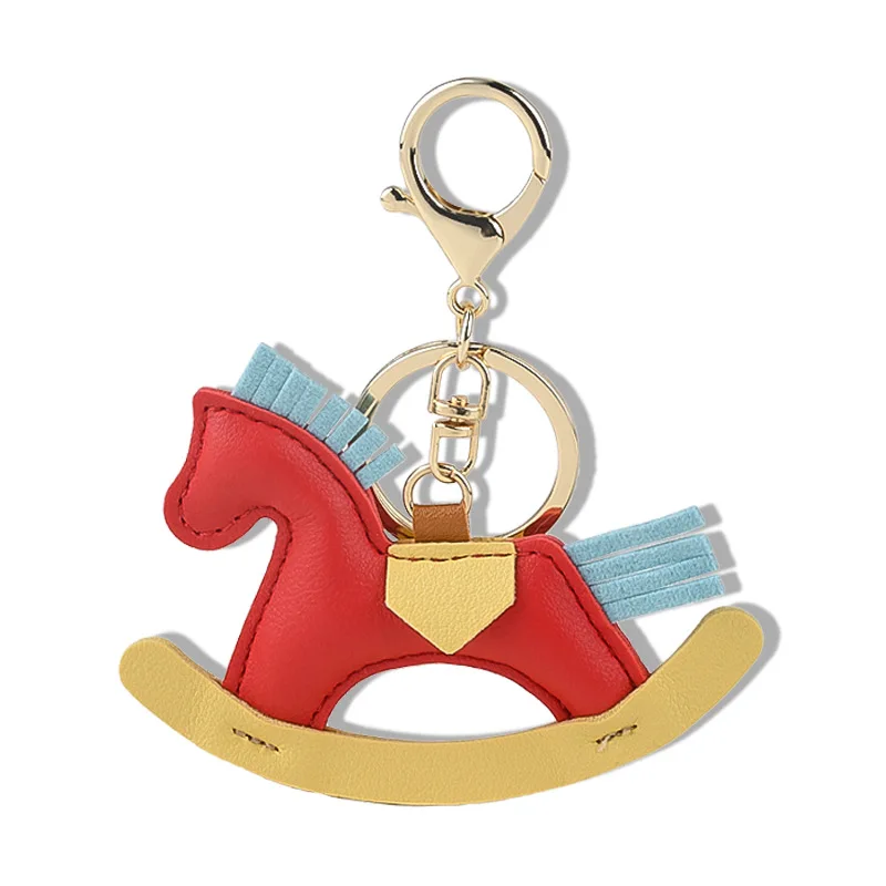 Hot Sale Custom Luxury Leather Keychain Ins Handmade Green Horse Bag with Metal PU Plastic Alloy Iron Materials Quality Key Ring