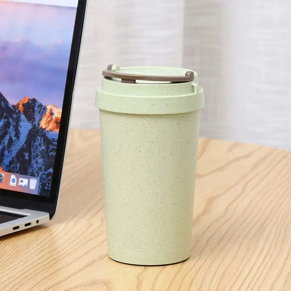 400ml Wheat Straw Cellulose Made Leak Proof Double Layer Heat Insulate Water Bottle Coffee Cup with Handle Creative Fashion