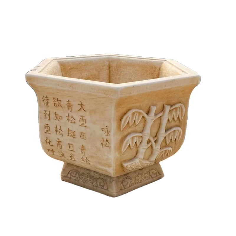 Modern outdoor garden decoration european style antique marble flowerpot for sale hand carved stone marble flower pot sculpture