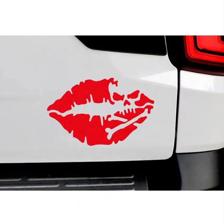 Custom High Intensity Reflective Vinyl Death Kiss Skull Crossbones Lips Decal Bumper Sticker For Motorcycles Helmets