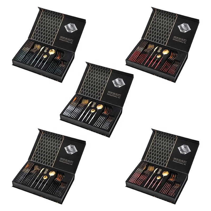 Hot Selling 24pcs/set Luxury Design Knife and Fork Set Gift Pack Stainless Steel Tableware Travel Cutlery Set